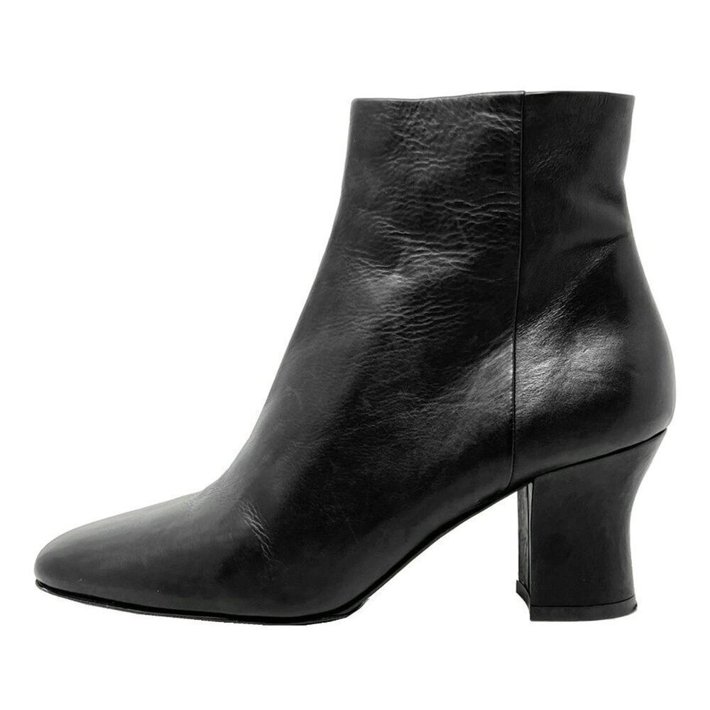 The Row Bowin black leather ankle‎ boots square toe block heel size 38